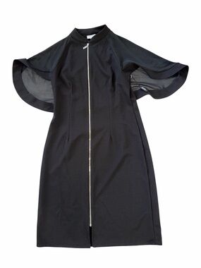 NWT SCAPA Size Small Lauren Perre Black Silk Zip-Front Dress Flutter Sleeve